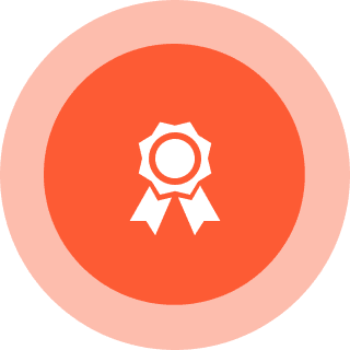 Award ribbon icon on orange background.