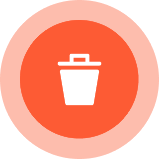 White trash can icon on orange background.